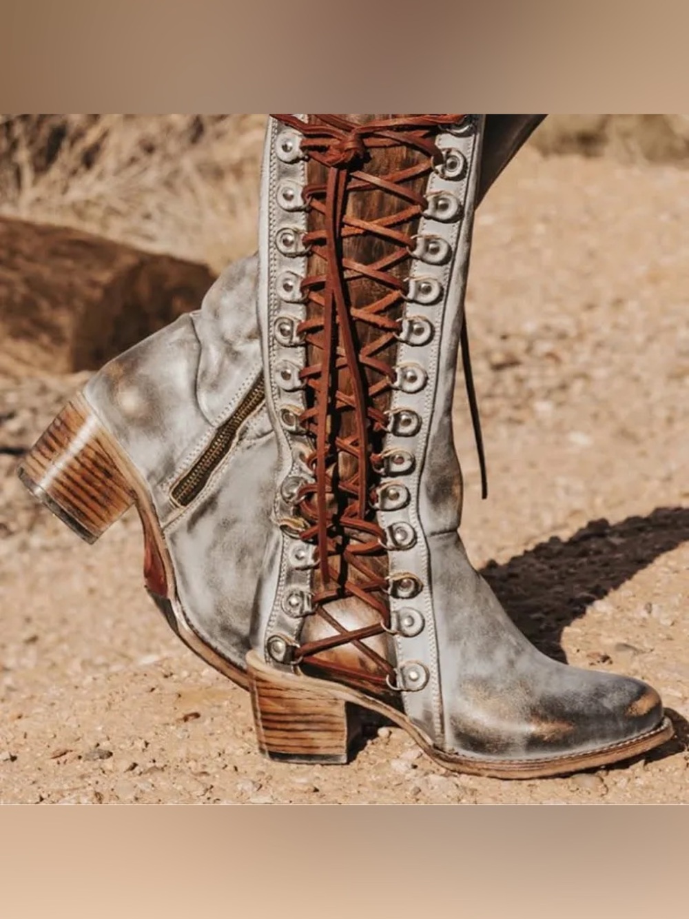 Freebird "Chapelle" Side-Lace Tall Boots in distressed "Ice Multi"